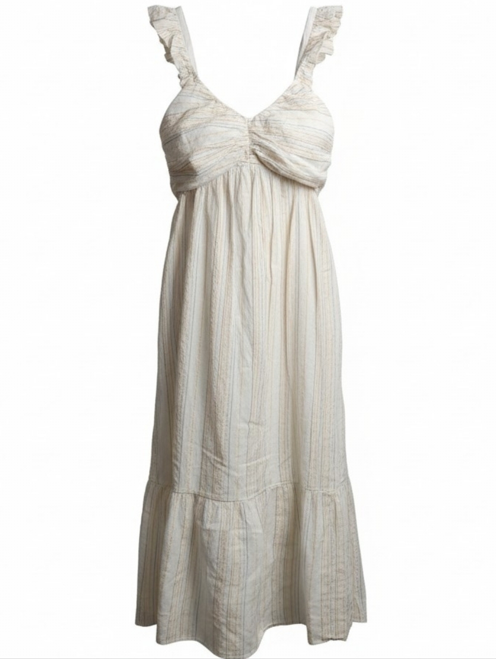 GAP| Metallic Striped Ruched Tiered Midi Dress Coastal‎ Cottagecore | M Tall